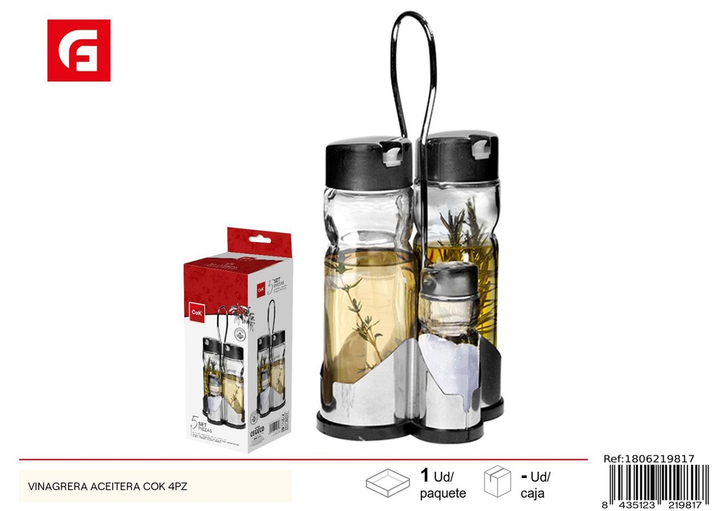 Vinagrera aceitera COK 4 piezas - Accesorios de vidrio y cerámica