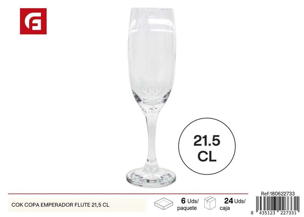 Copa de vidrio Emperador Flute 21.5 cl para vino y champán