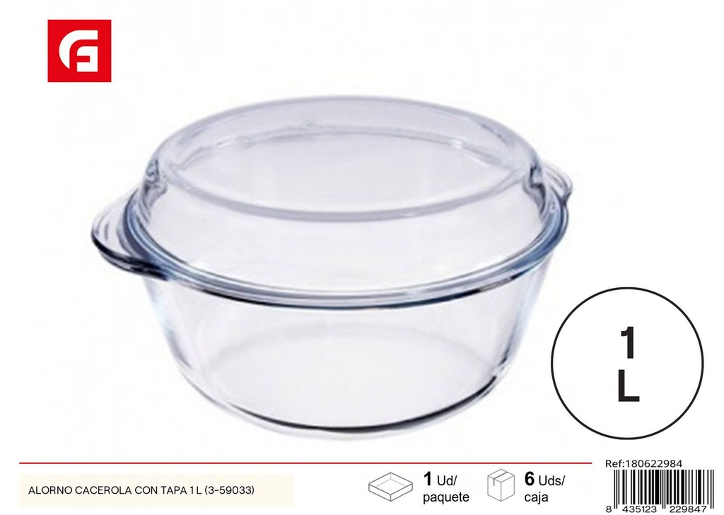 Cacerola de vidrio con tapa 1 L - Utensilios de cocina