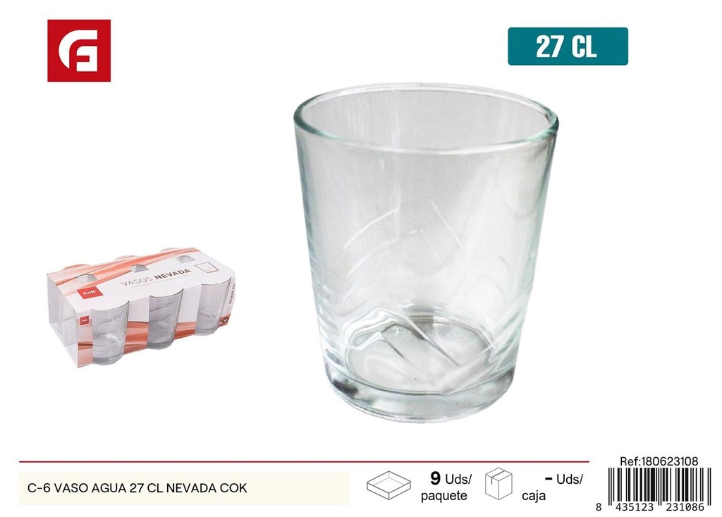 Vaso de vidrio Nevada C6 de 27cl para agua y bebidas