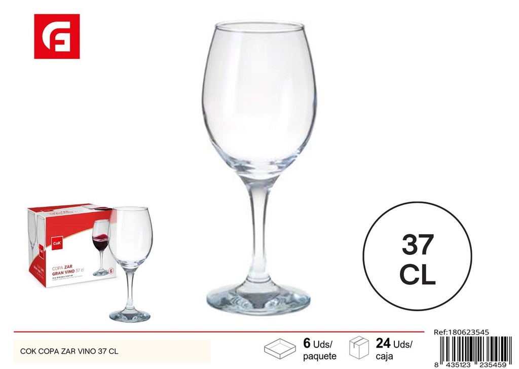 Copa de vino de cristal 37cl transparente con pie plateado