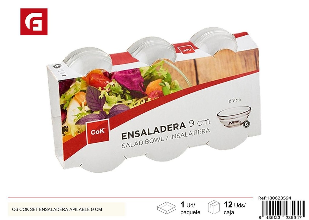 Ensaladera de vidrio apilable 9cm para cocina