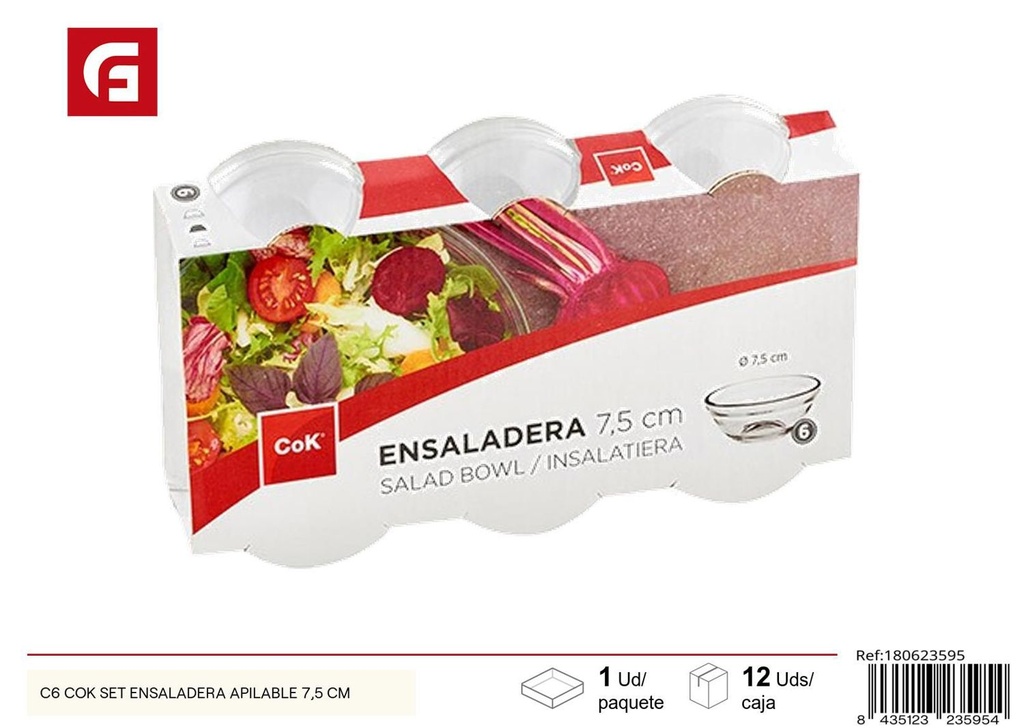 Set ensaladera apilable de vidrio 7.5cm