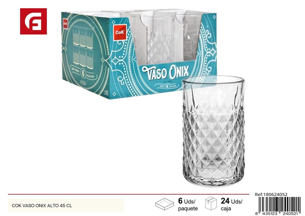 Vaso alto de vidrio Onix 45cl para bebidas