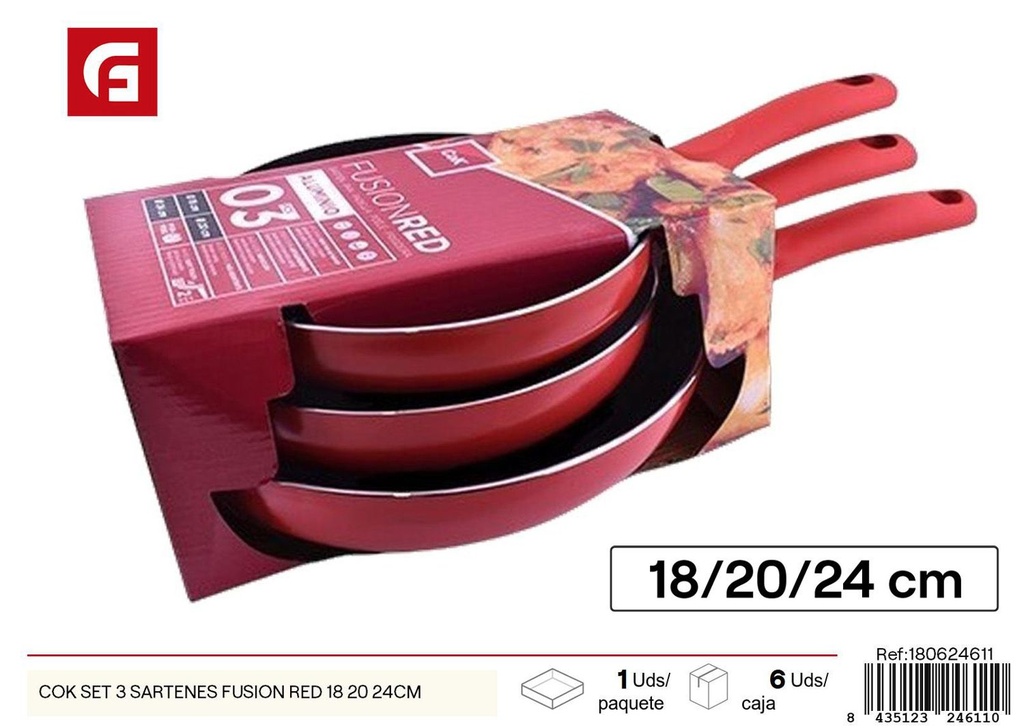 Set de 3 sartenes Fusion Red 18+20+24cm para cocina