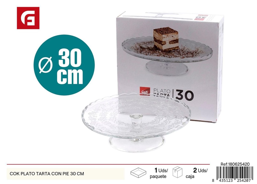 Plato de tarta con pie de vidrio 30cm cocina