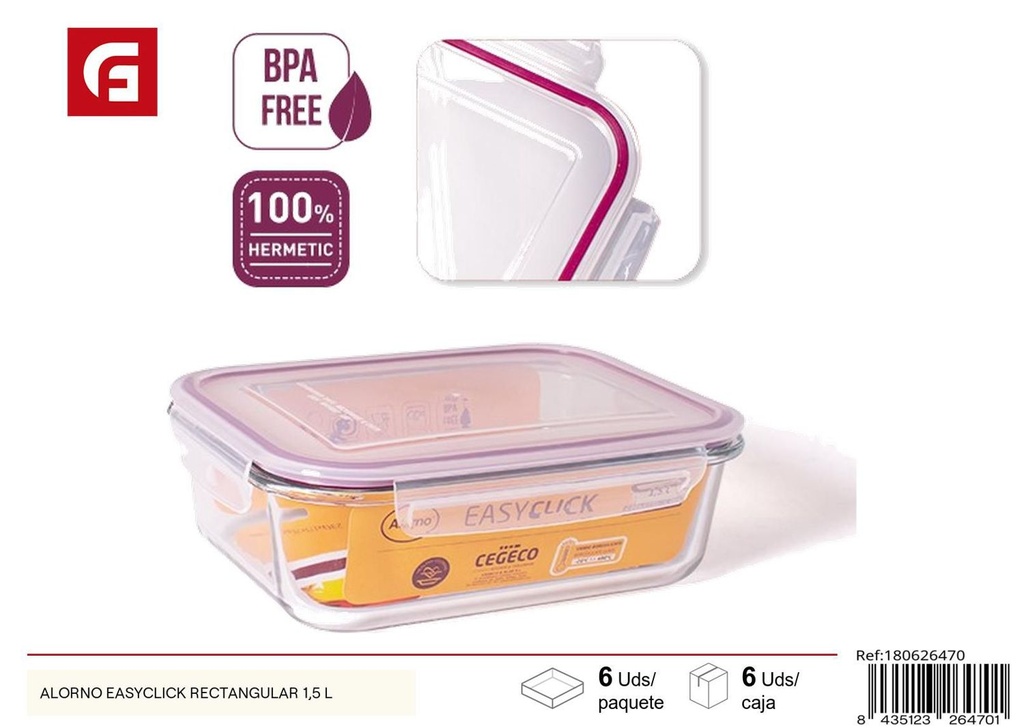 Fuente rectangular de vidrio 1.5L para horno