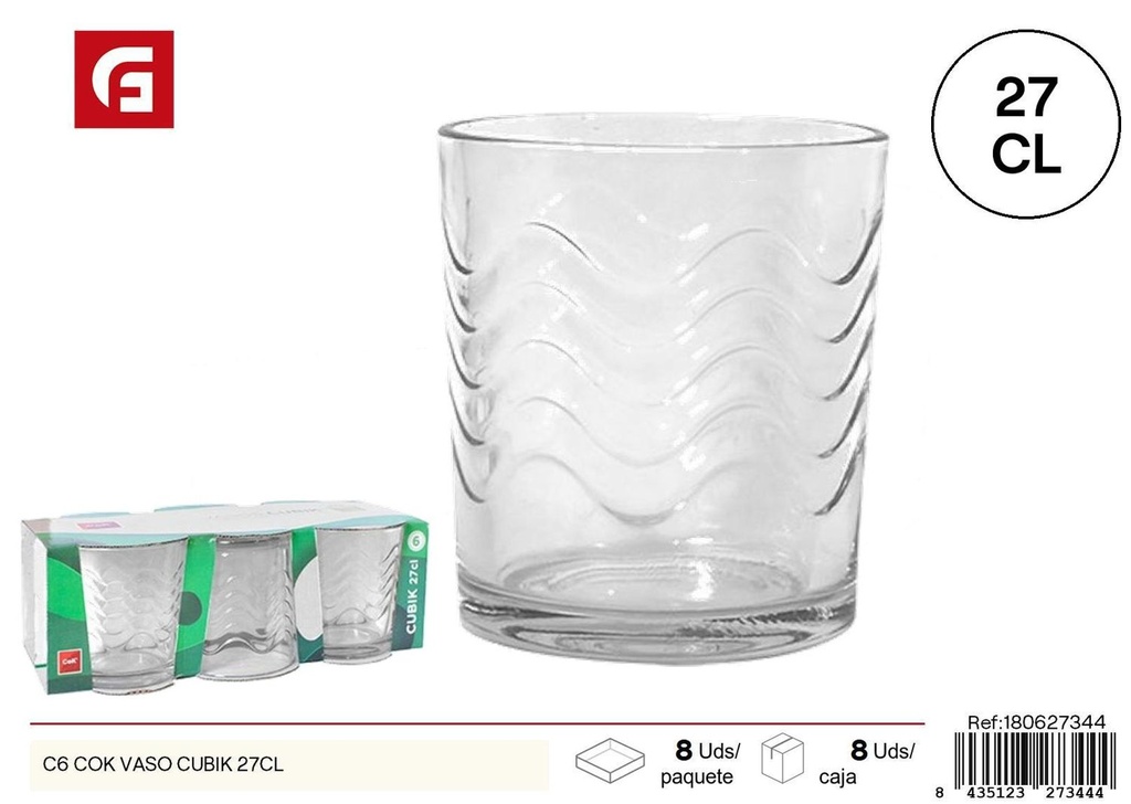 Vaso de vidrio Cubik 27cl para bebidas