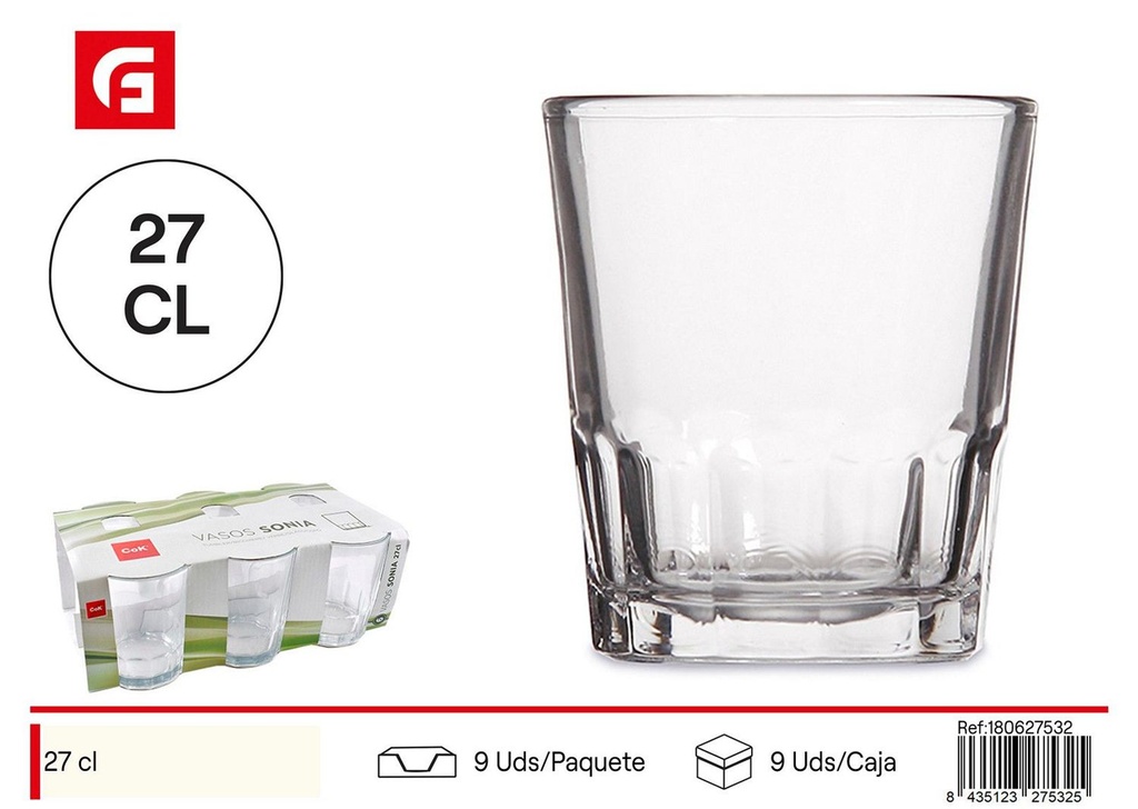 Vaso de vidrio Sonia 27cl para agua y bebidas