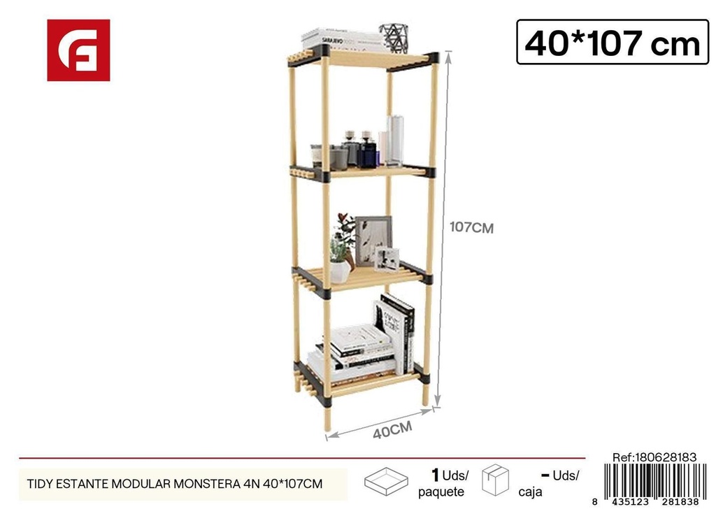 Estante modular Monstera 4 niveles 40x107cm para almacenamiento