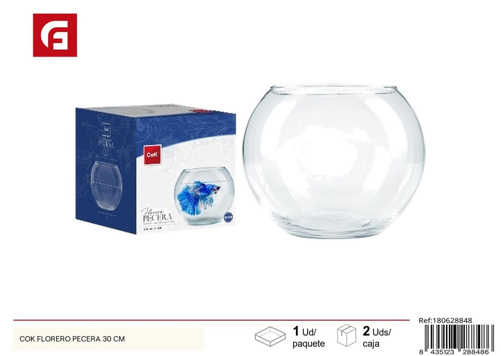 Florero pecera de cristal 30cm para decoración