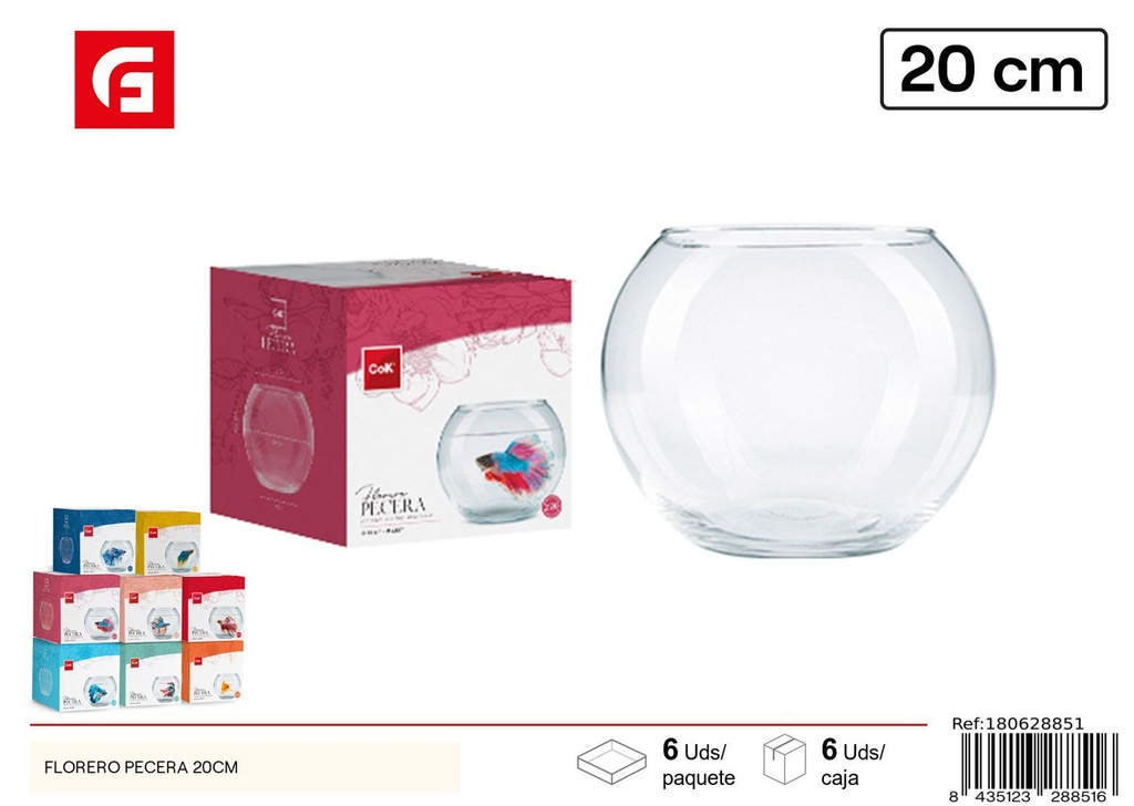 Florero pecera de cristal 20cm para decoración