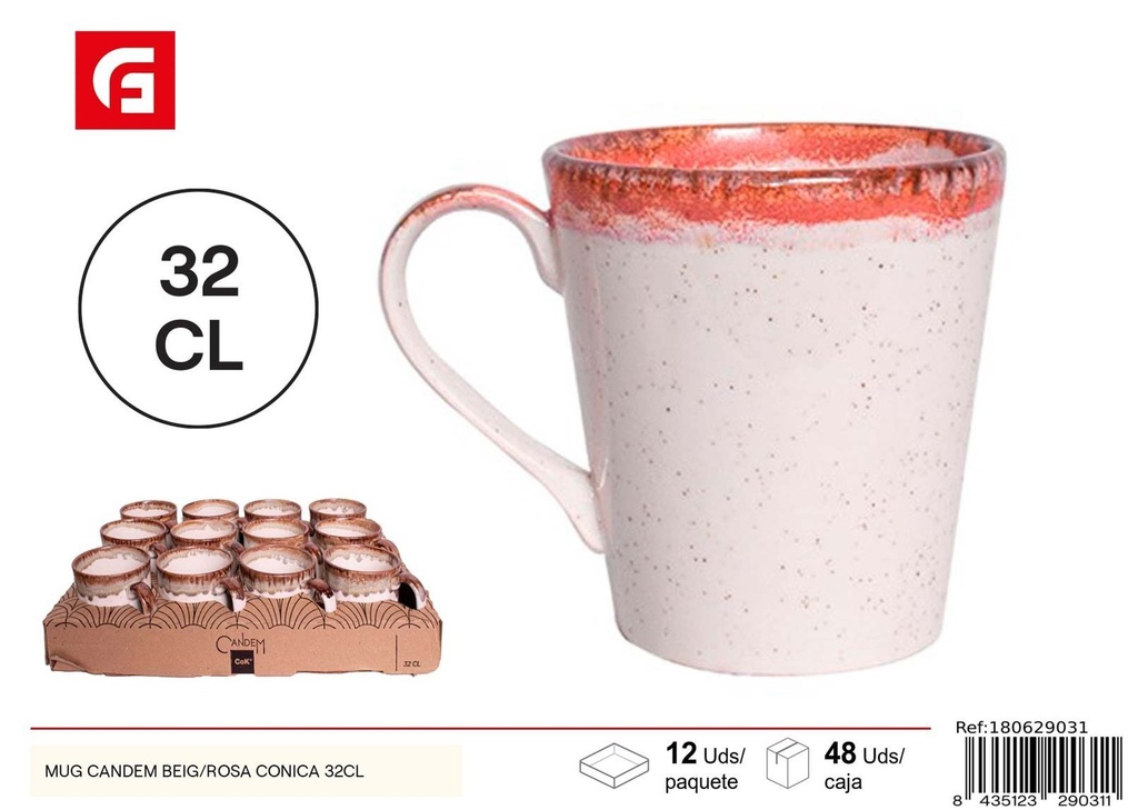 Taza cónica de cerámica color beige/rosa 32cl - Cristalería y vajilla