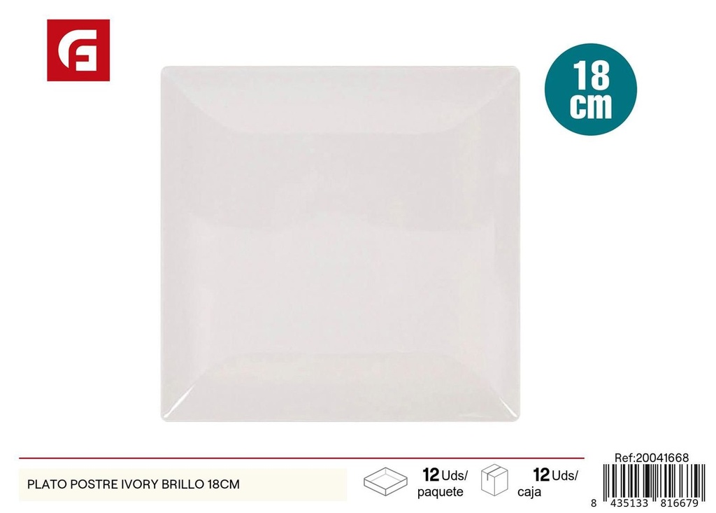 Plato postre ivory brillo 18cm para mesa