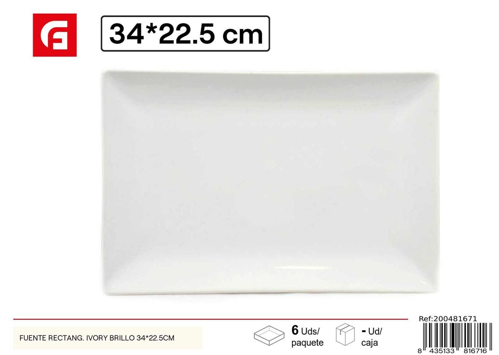 Fuente rectangular ivory brillo 34*22.5cm