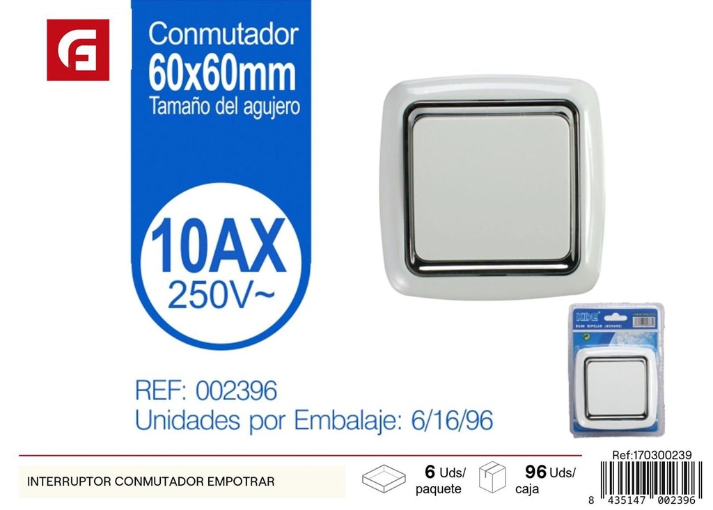 Interruptor conmutador de empotrar para electricidad