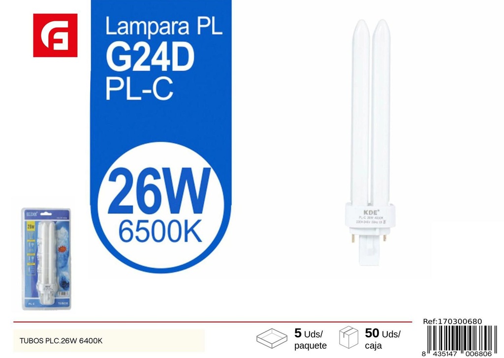 Tubo fluorescente PLC 26W 6400K para iluminación