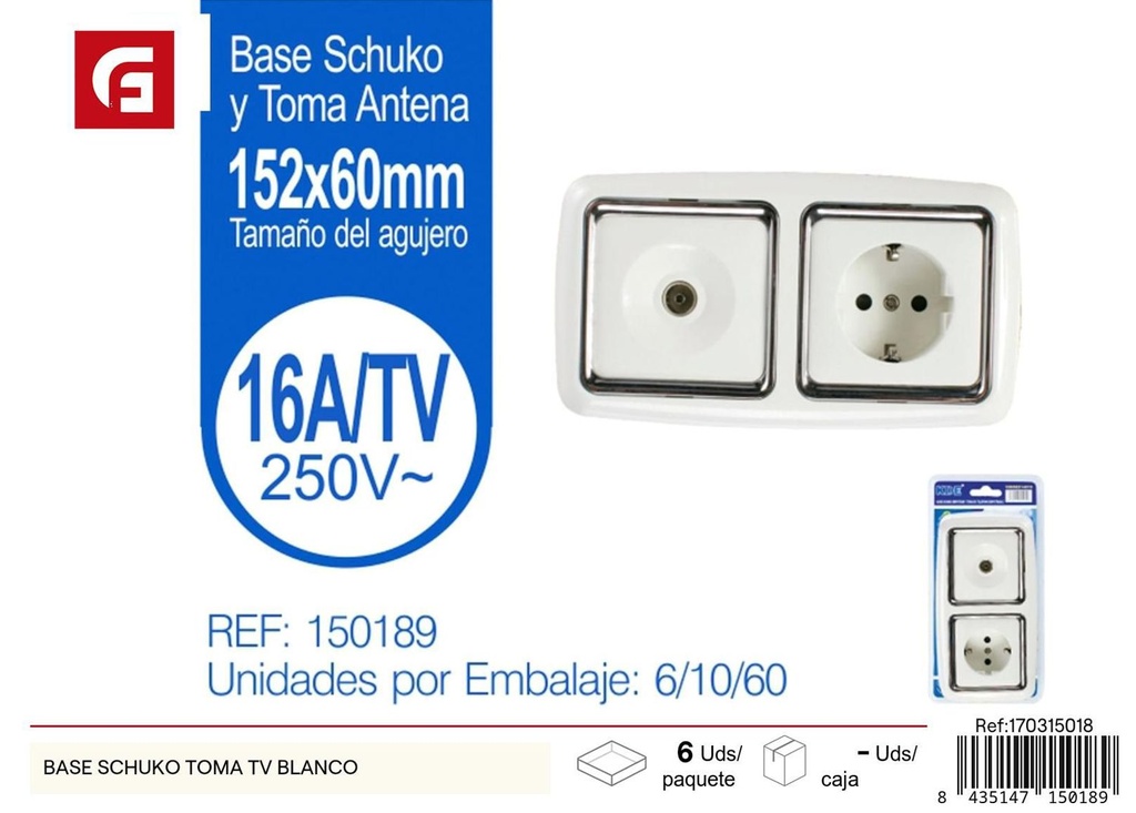 Base Schuko con toma TV blanco para eléctricos