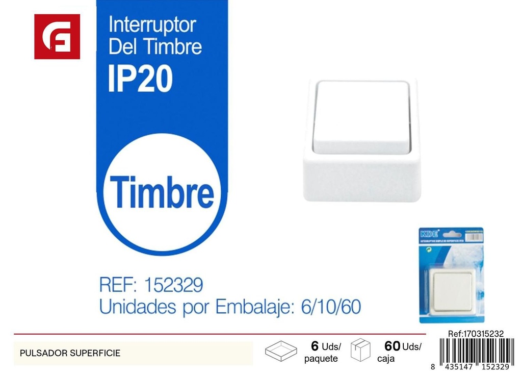 Pulsador de superficie para interruptor