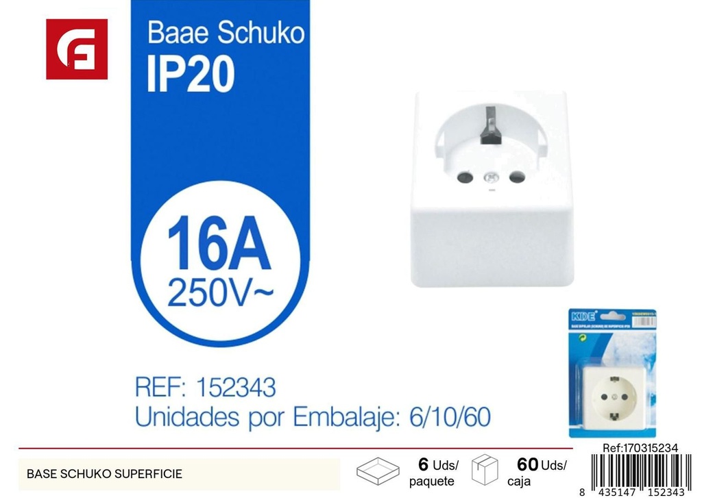 Base schuko superficie para enchufes