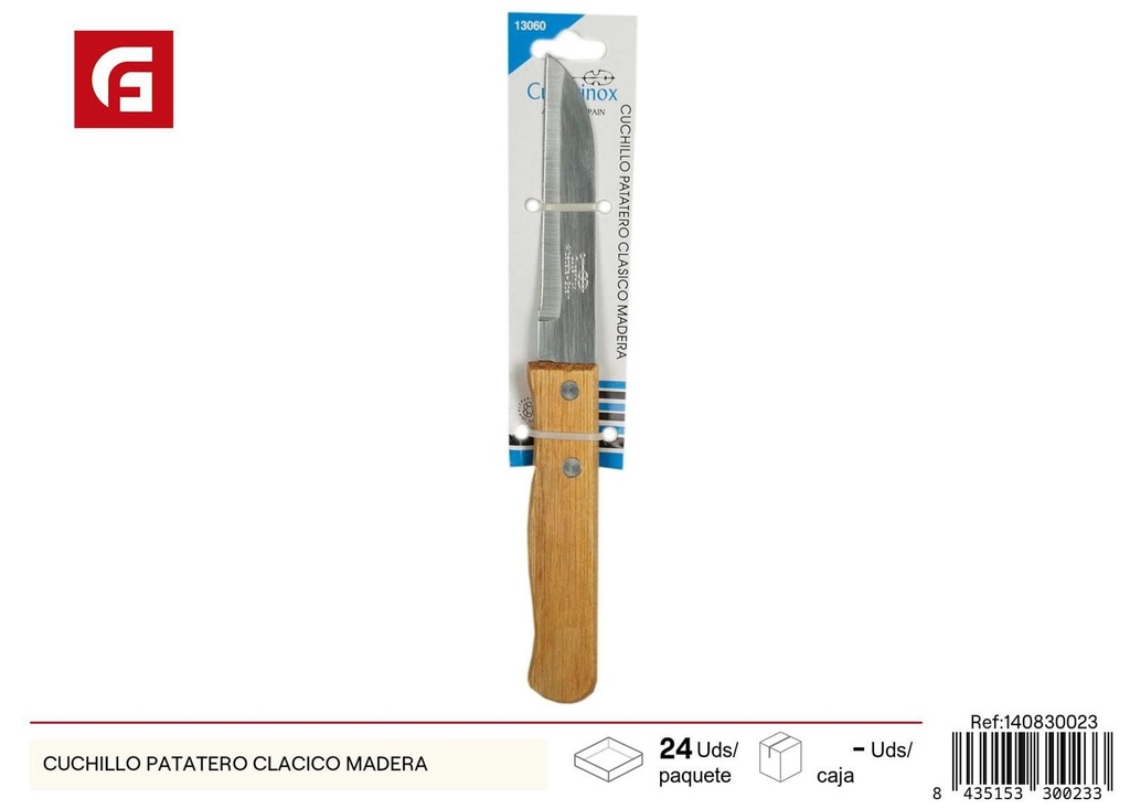 Cuchillo patatero clásico de madera para cocina