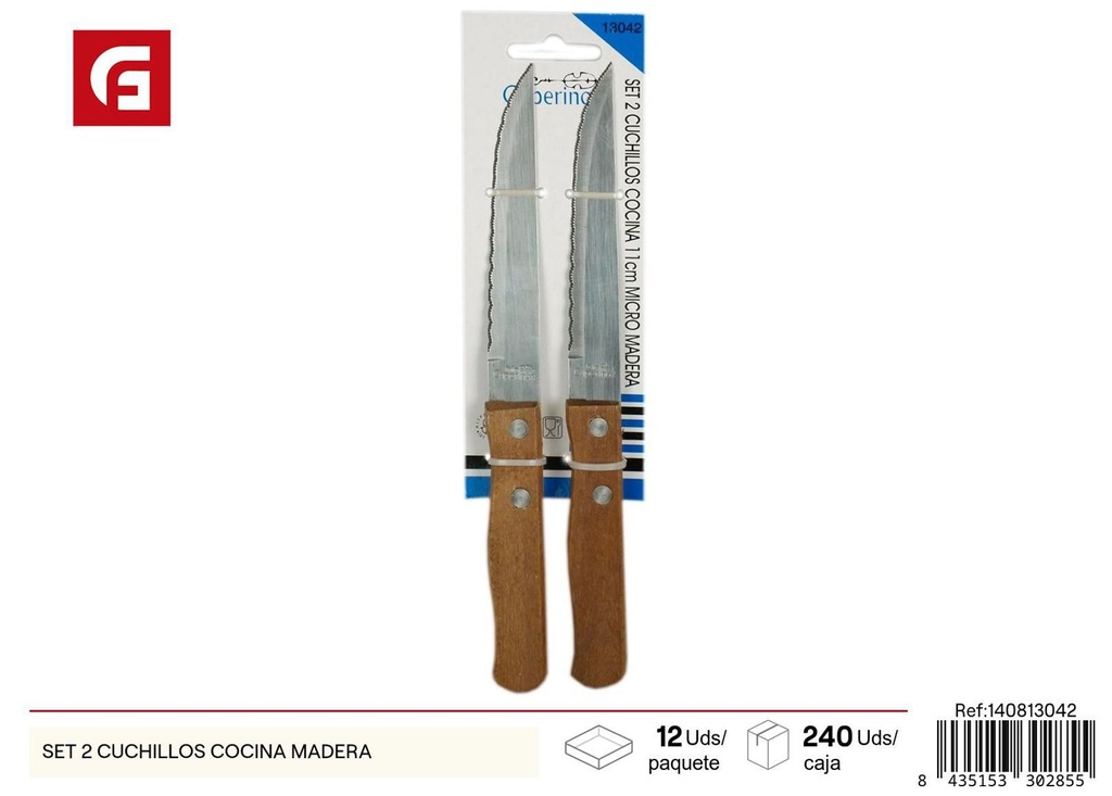 Set de cuchillos de cocina con mango de madera 2pcs