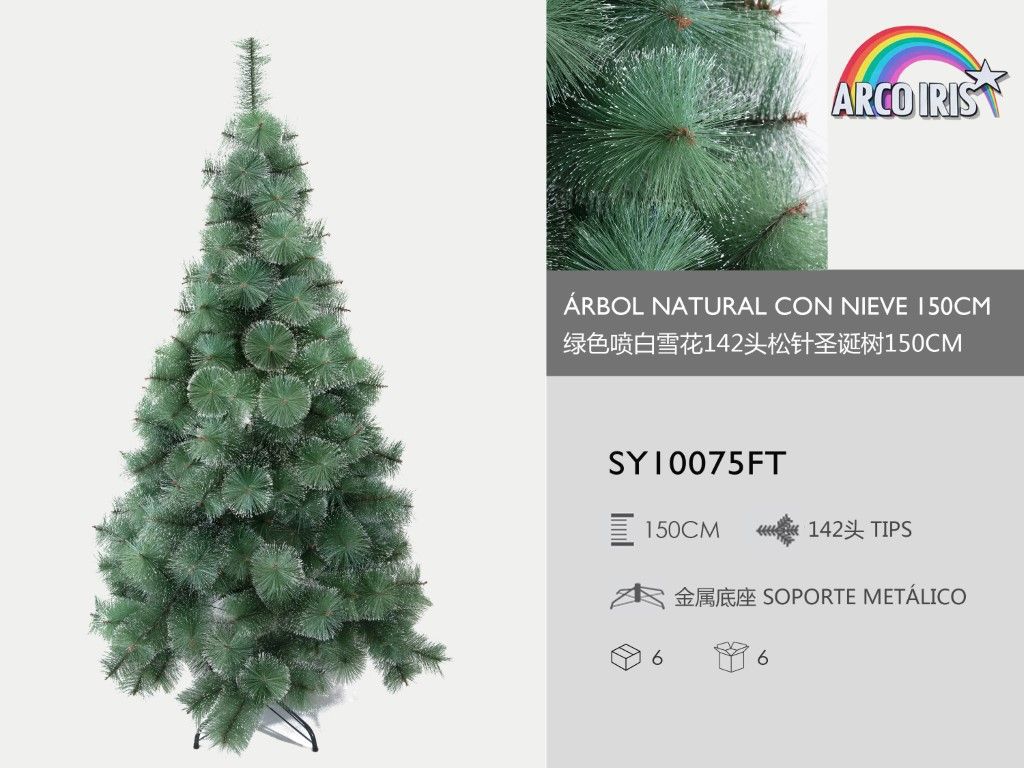 Árbol de Navidad verde con nieve 150cm para decoración navideña