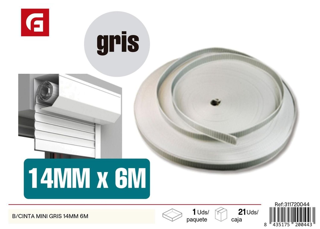 Cinta mini gris 14mm 6m para persianas