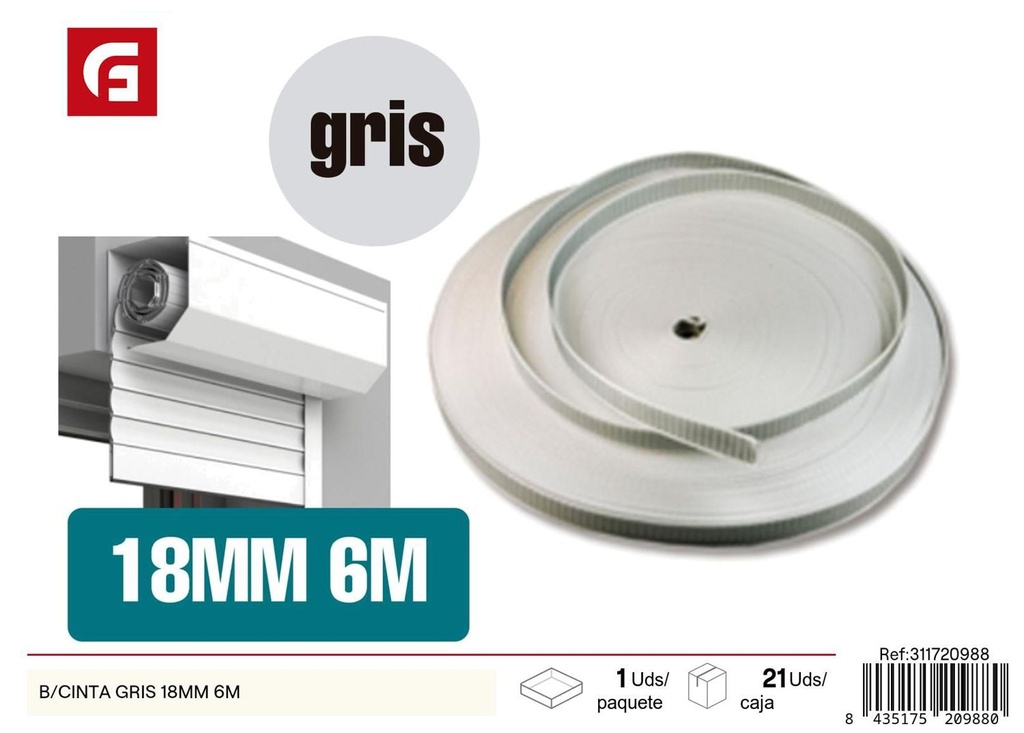 Accesorios para persianas cinta gris 18mm 6m para ventanas