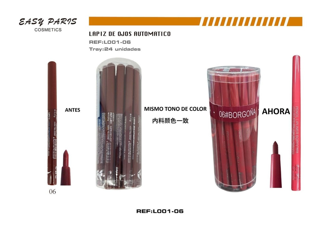 Perfilador marrón rojizo 24/u, maquillaje de labios y ojos