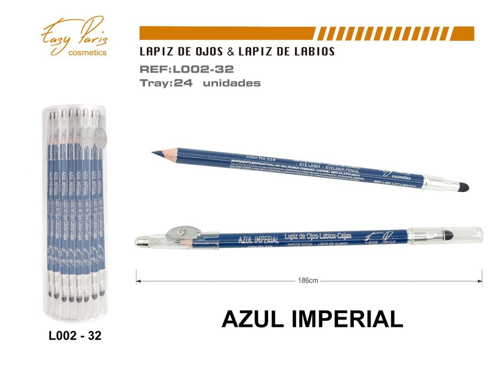 Lápiz de madera azul imperial con sacapuntas y difuminador para maquillaje