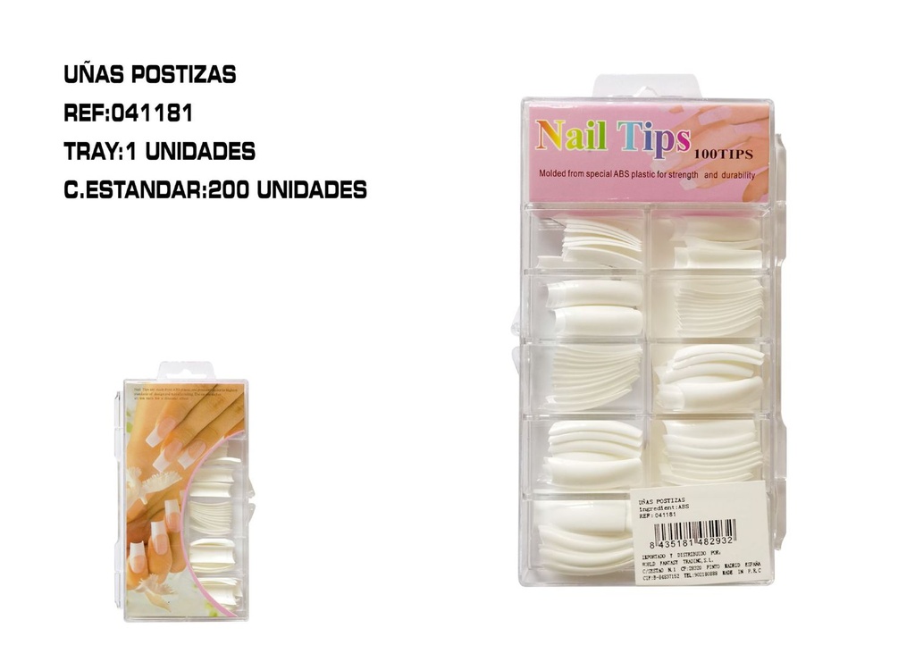 Uñas postizas tips francesa blanca 100pcs para manicura