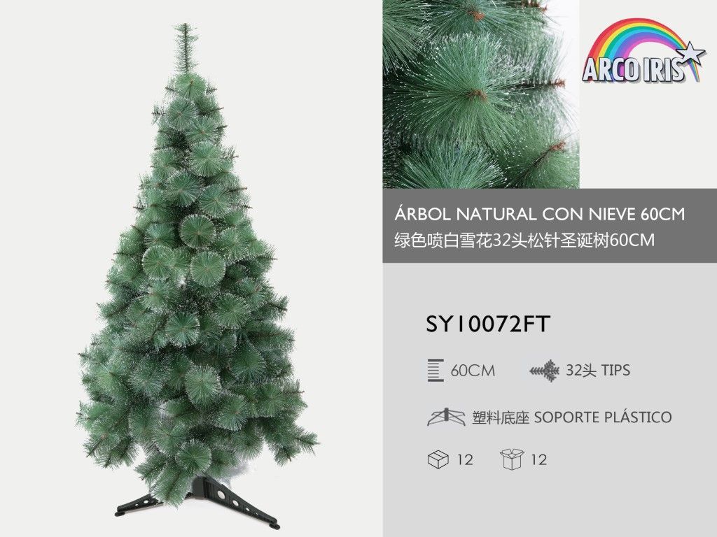 Árbol de Navidad natural verde con nieve 60cm para decoración navideña