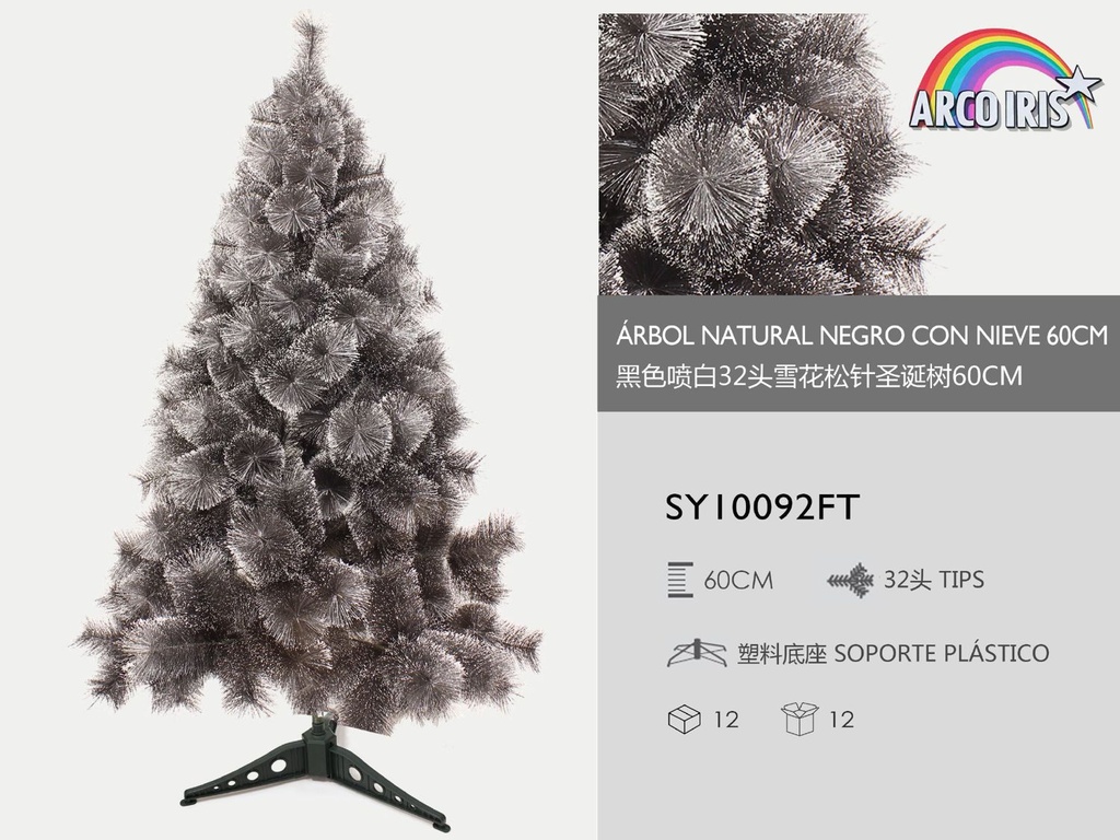 Árbol de navidad negro con nieve 60cm para decoración navideña