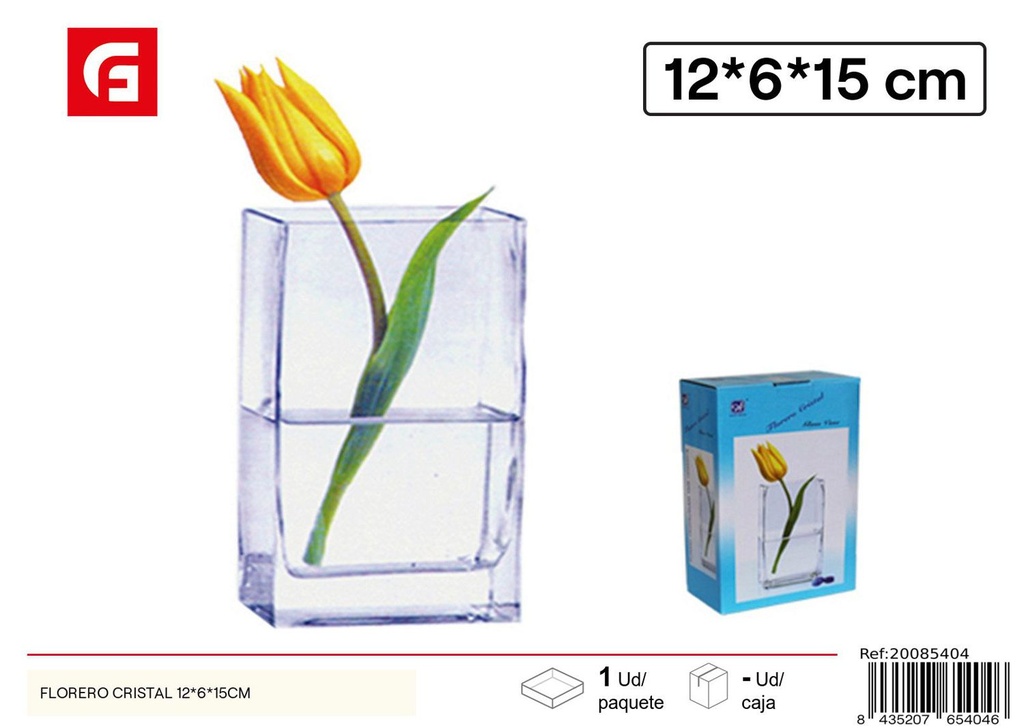Jarrón de cristal 12x6x15cm para flores y decoración