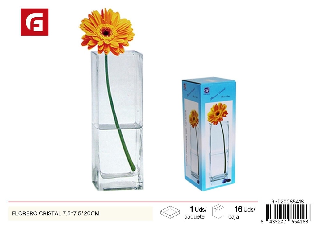 Florero de cristal 7.5*7.5*20 cm - Decoración y jarrones