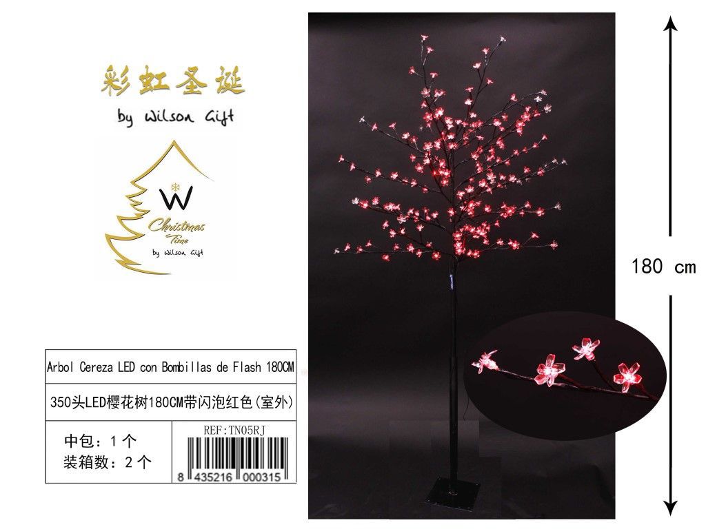 Árbol de cereza LED 350L rojo con bombillas de flash 180cm para decoración navideña