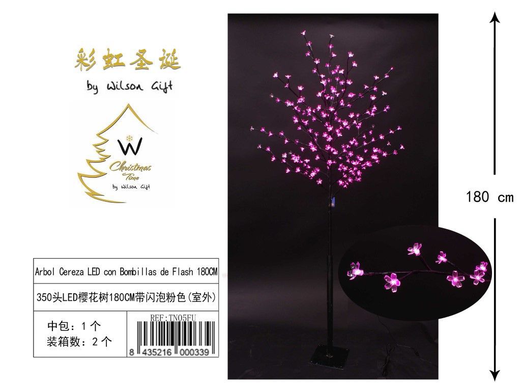 Árbol de cereza LED 350 luces fucsia con bombillas de flash 180cm para exteriores