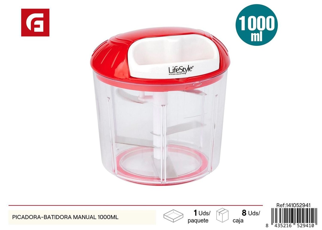 Picadora-batidora manual 1000ml para cocina