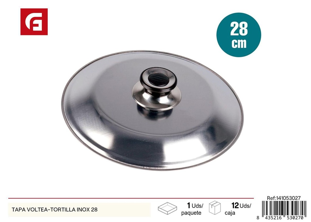 Tapa voltea-tortilla de acero inoxidable 28cm para cocina