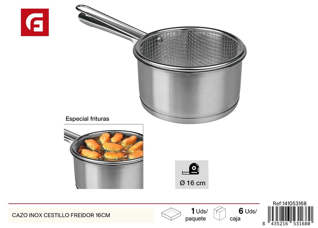 Cazo inoxidable con cestillo freidor 16cm para cocina