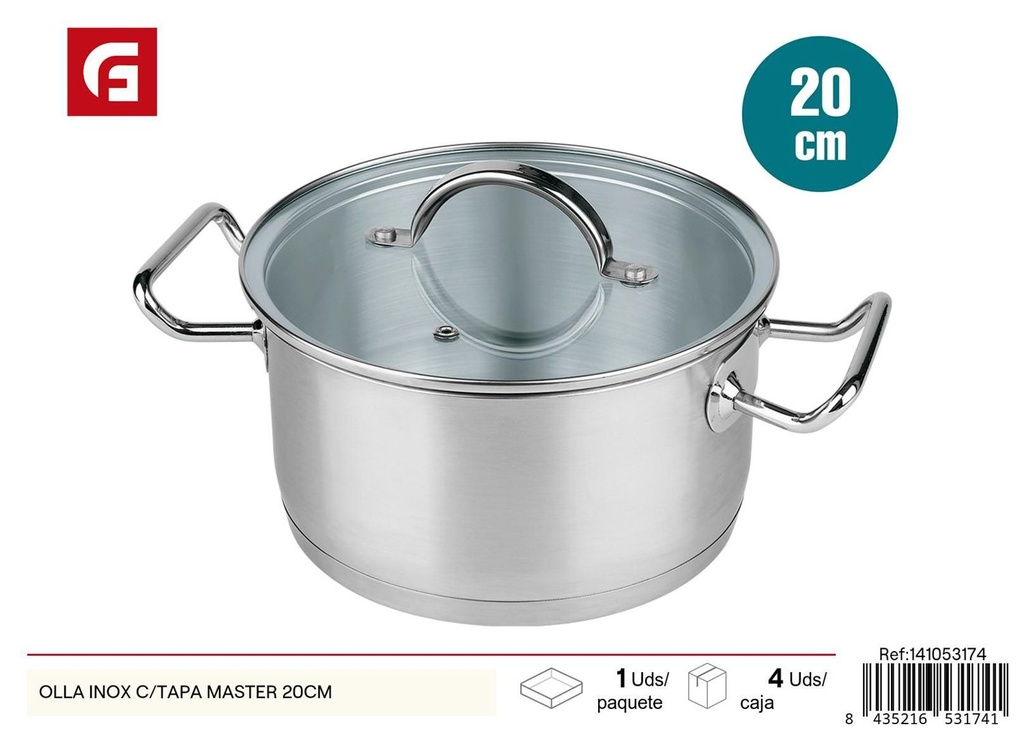 Olla de acero inoxidable con tapa Master 20cm para cocina