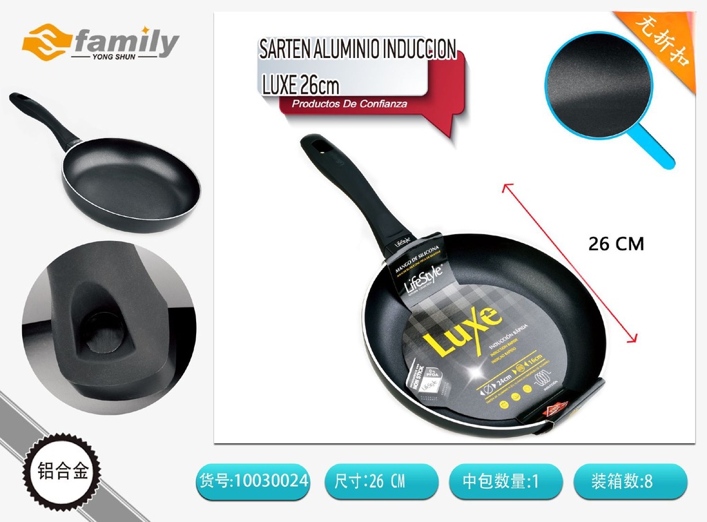 Sartén de aluminio de inducción luxe de 26 cm - Utensilios de cocina