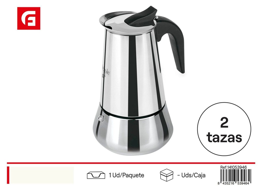 Cafetera de acero inoxidable para 2 tazas