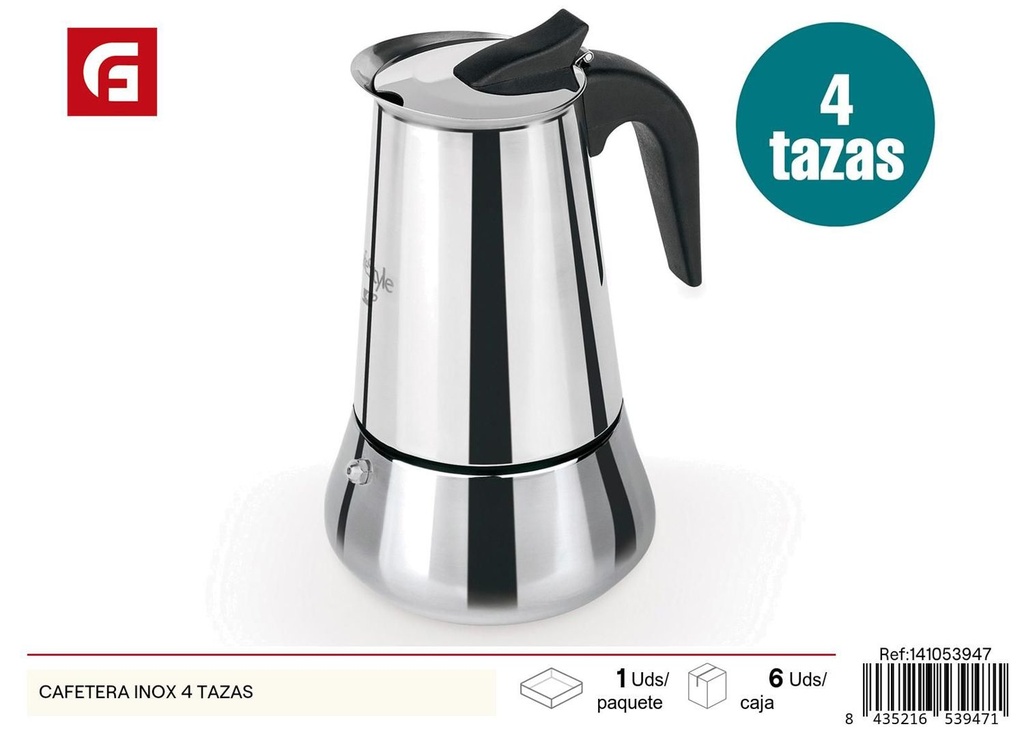 Cafetera de acero inoxidable 4 tazas