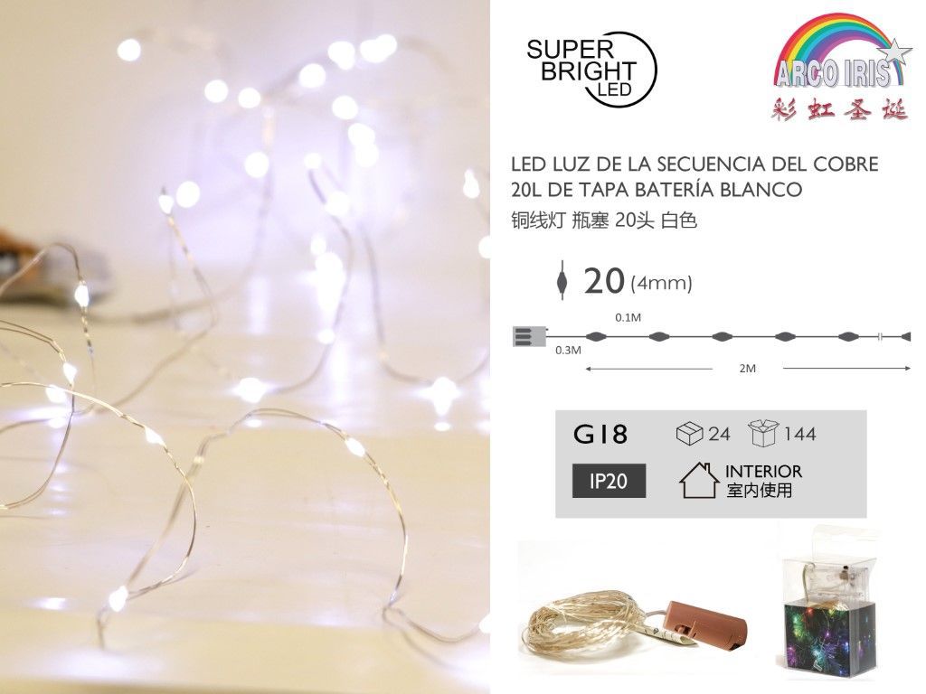 Luces de Navidad LED cobre 20L blanco 2m para decoración