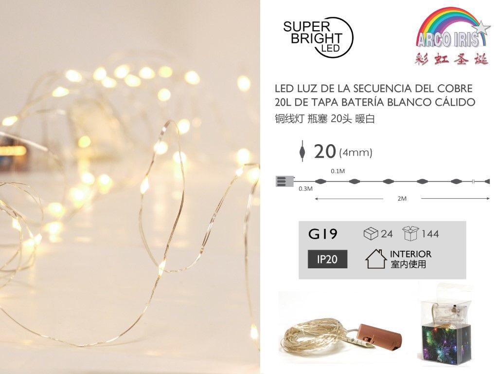 Luces LED de cobre 20 cabezas blanco cálido 2m