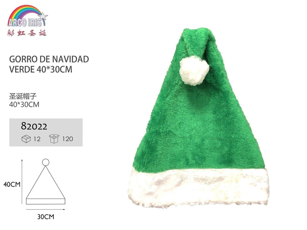 Gorro de Navidad verde 40x30cm