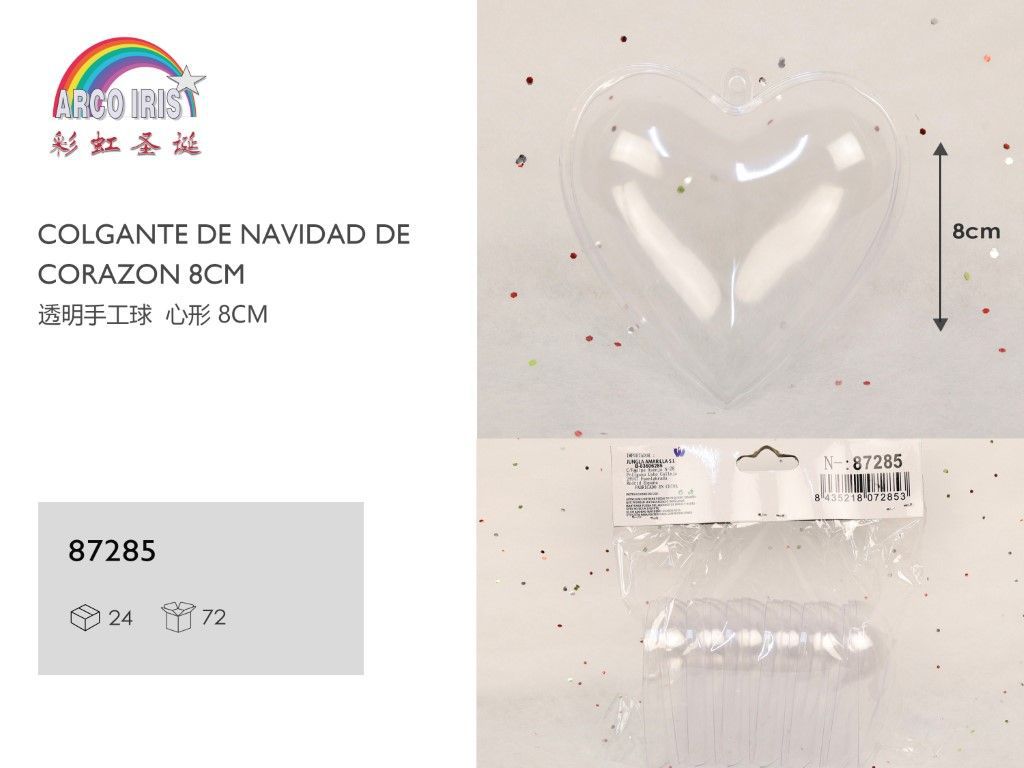 Colgante de navidad corazón 8cm transparente