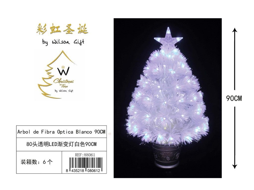 Árbol de fibra óptica con luz 90cm blanco para decoración navideña